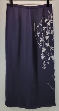 L0) Women Josephine Chaus Petite Navy Blue Floral Slit Skirt 10 Polyester